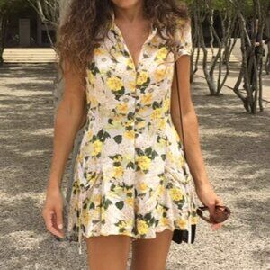 Kimchi Blue Romper, Button Front, Lined Bottom Portion, Yellow Floral, Small